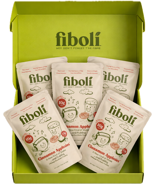 Box of fiboli apple packets on a white background