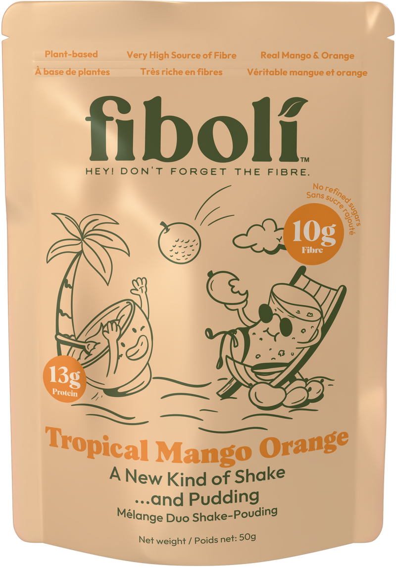 Fiboli Tropical Mango Orange shake package on a white background