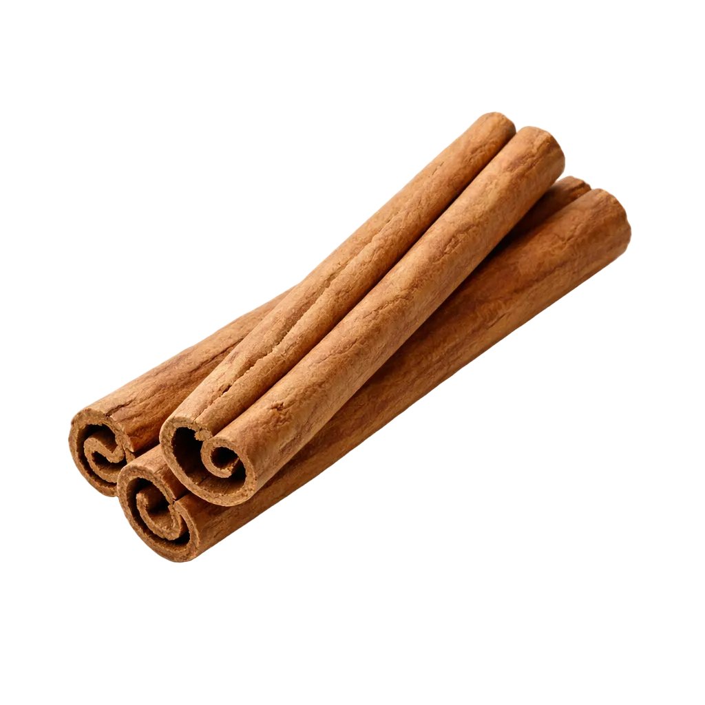 Three cinnamon sticks on a white background