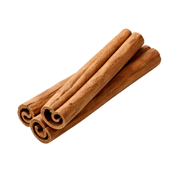 Three cinnamon sticks on a white background