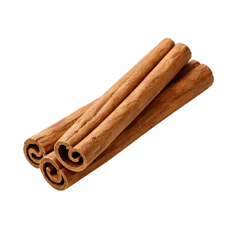 Three cinnamon sticks on a white background