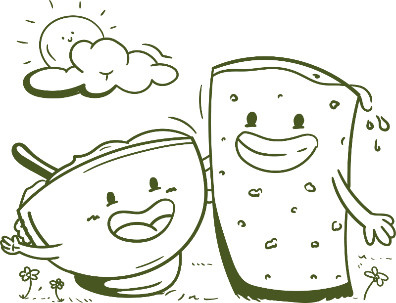 Doodle showing Fib and Oli holding hands and smiling