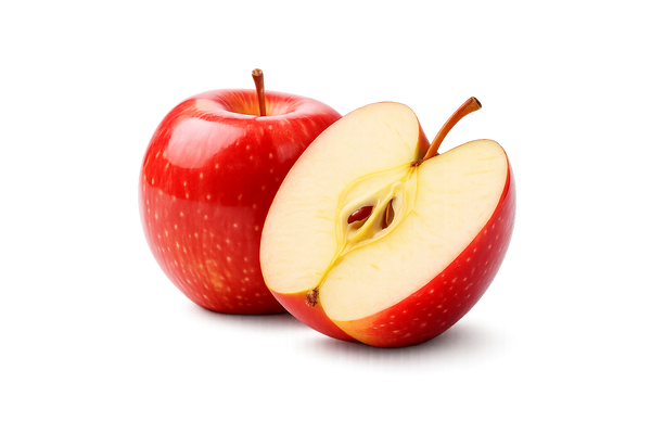 Red apple and a sliced red apple on a white background