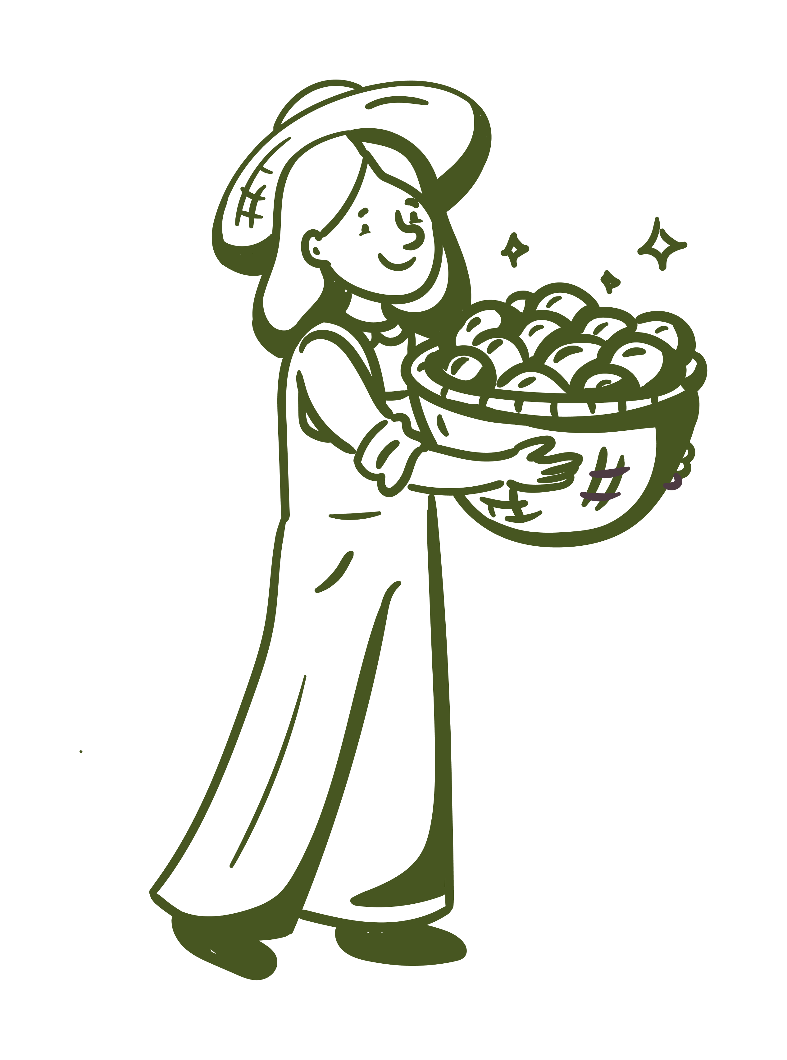 Illustration of a person holding a basket of fruits on a white background