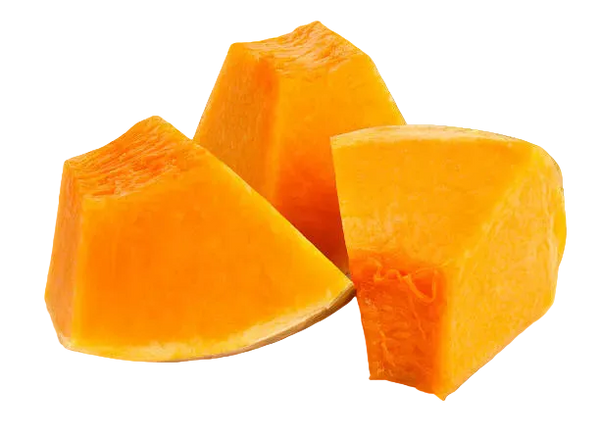 Three pieces of orange pumpkin on a white background