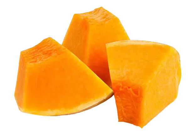 Three pieces of orange pumpkin on a white background